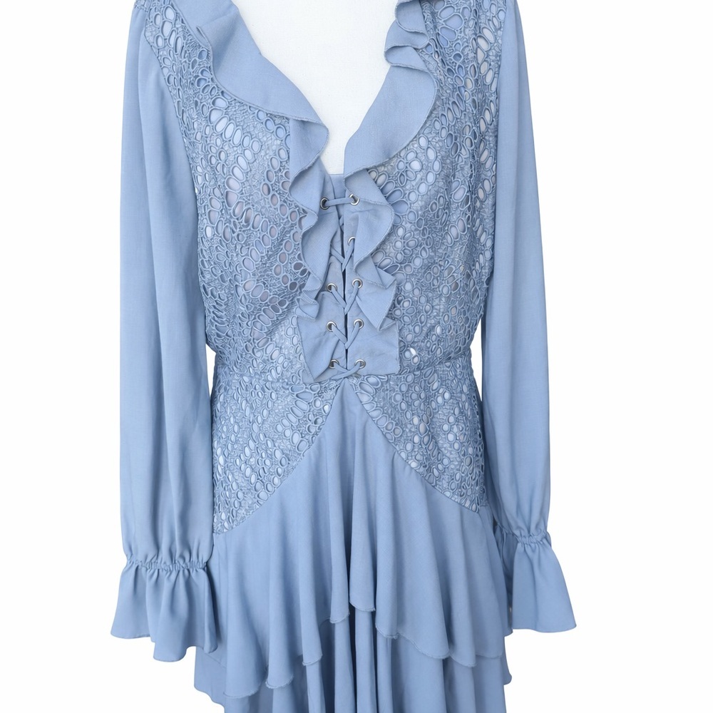 Finders Keepers Cornflower Blue Lace-up Dress | Long Sleeve | Back Zipper | XL